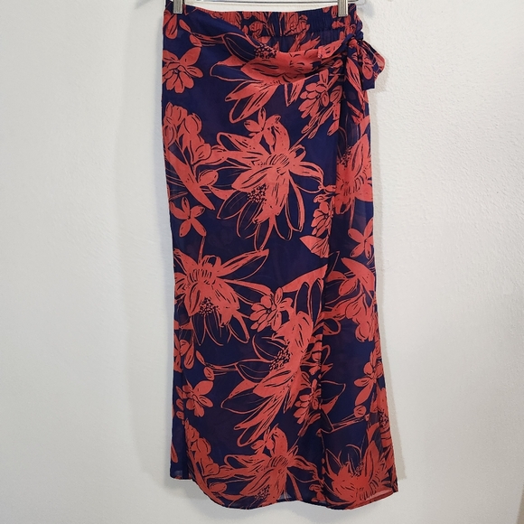 Goa By Japna Maxi Skirt Womens Medium Blue Floral Maxi Swim Cover Up Wrap Boho - Picture 1 of 12